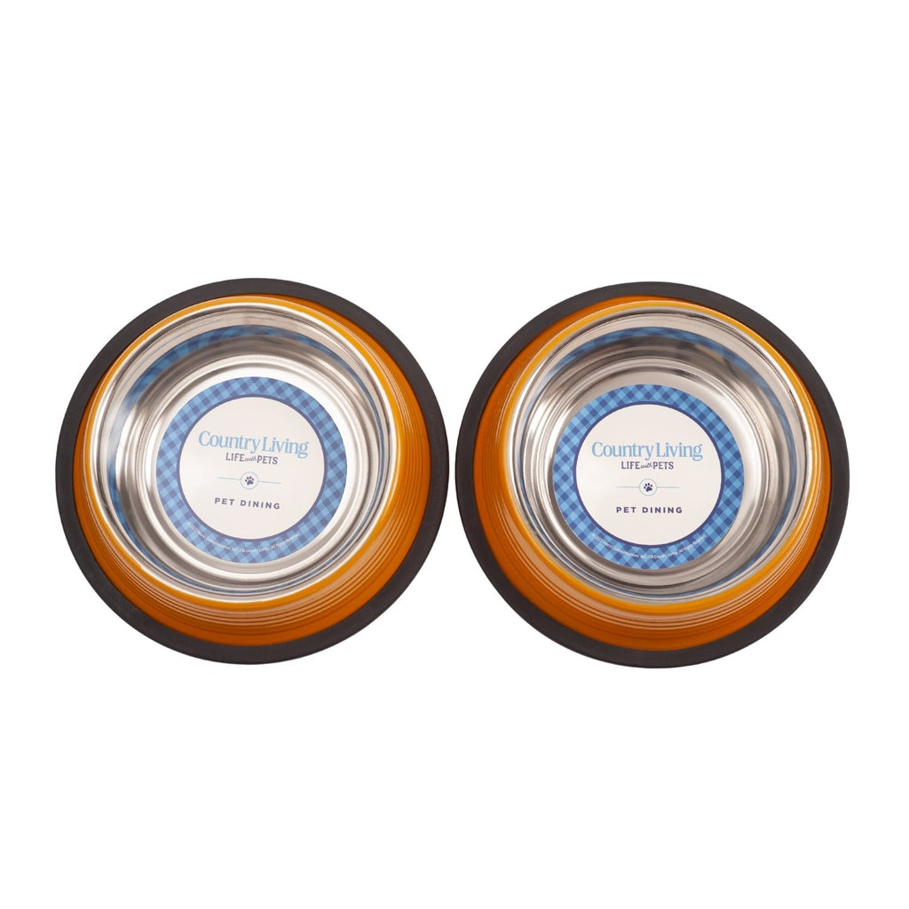 Ribbed Non-Slip Pet Bowls – Golden Yellow (Set of 2)