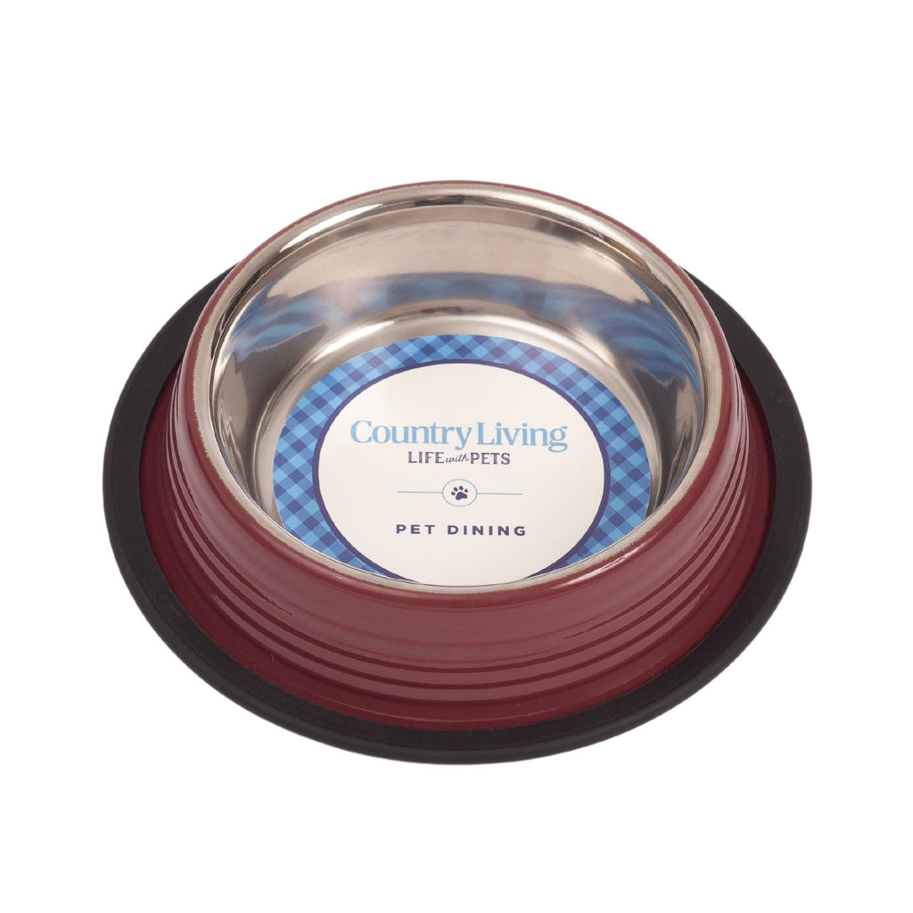 Ribbed Non-Slip Pet Bowls – Merlot Red (Set of 2)