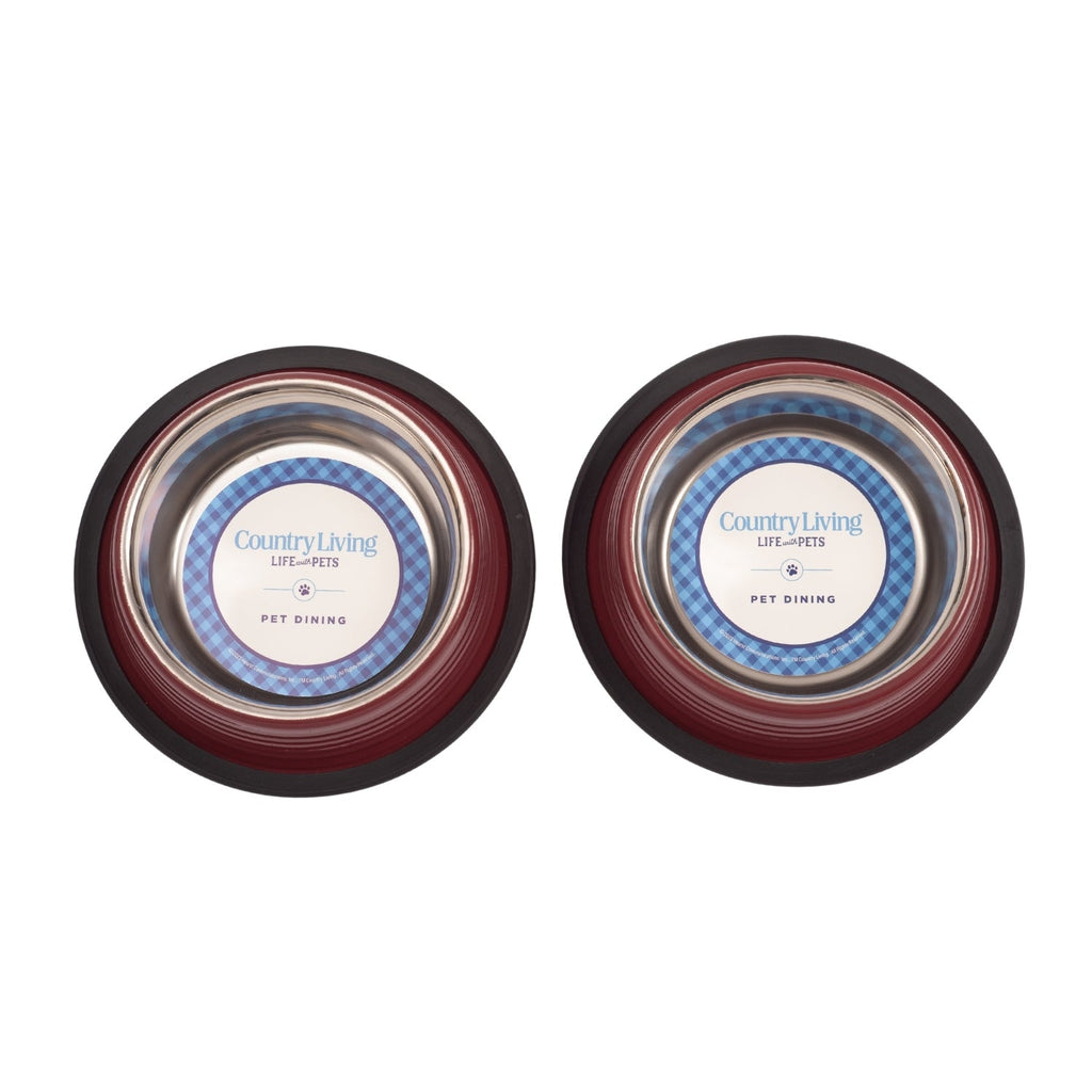Ribbed Non-Slip Pet Bowls – Merlot Red (Set of 2)