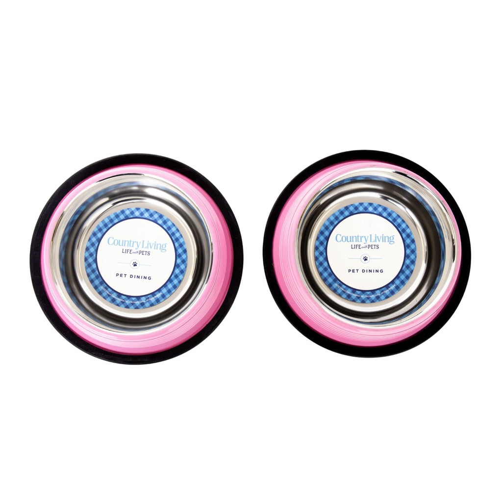 Ribbed Non-Slip Pet Bowls – Carnation Pink (Set of 2)