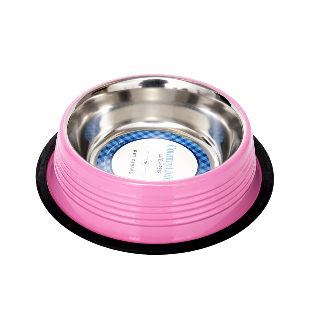 Ribbed Non-Slip Pet Bowls – Carnation Pink (Set of 2)