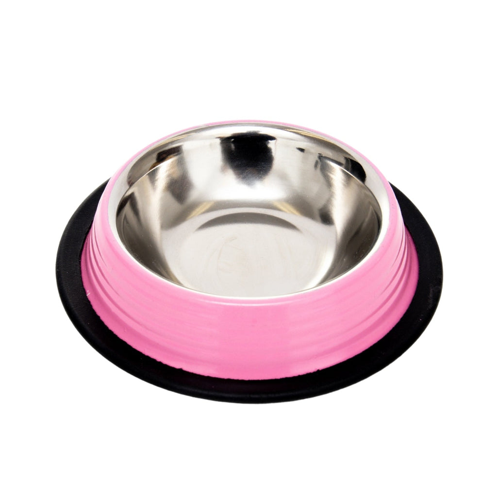 Ribbed Non-Slip Pet Bowls – Carnation Pink (Set of 2)