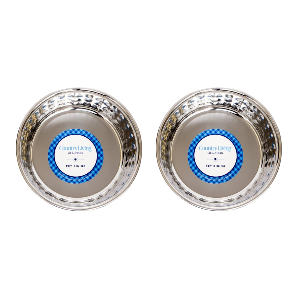 Hammered Stainless Steel Pet Bowls – Rose Quartz 64oz (Set of 2)