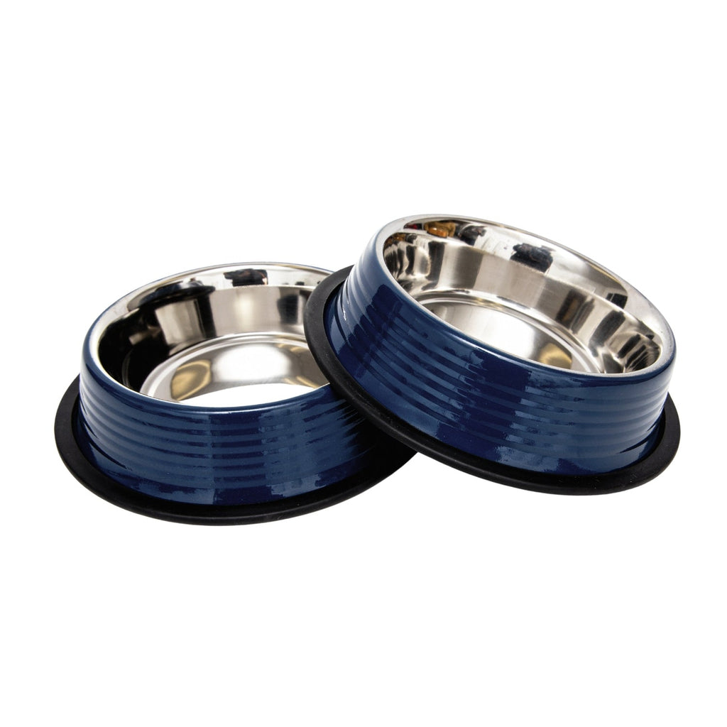 Ribbed Non-Slip Pet Bowls – Poseidon Blue (Set of 2)