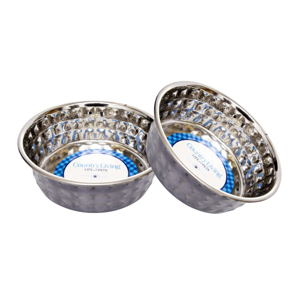 Hammered Stainless Steel Pet Bowls – Black Pearl (Set of 2)