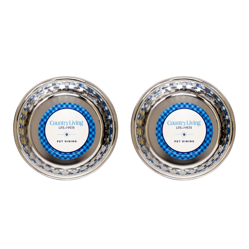 Hammered Stainless Steel Pet Bowls – Black Pearl (Set of 2)