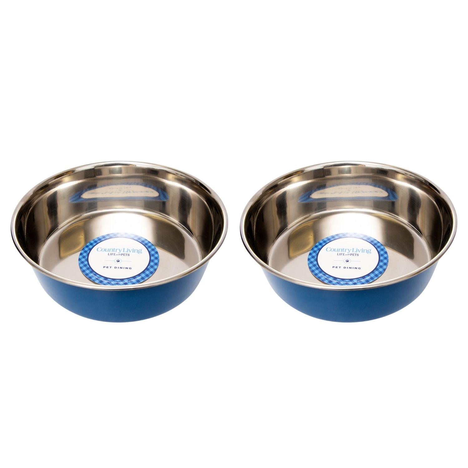 Country Living Set of 2 Heavy Gauge Stainless Steel Dog Bowls - Perfect for Food & Water