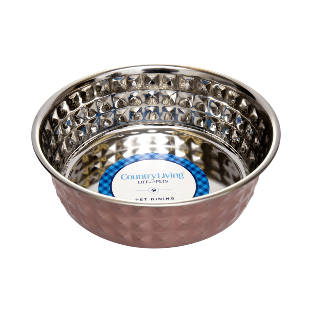 Hammered Stainless Steel Pet Bowls – Rose Quartz 64oz (Set of 2)