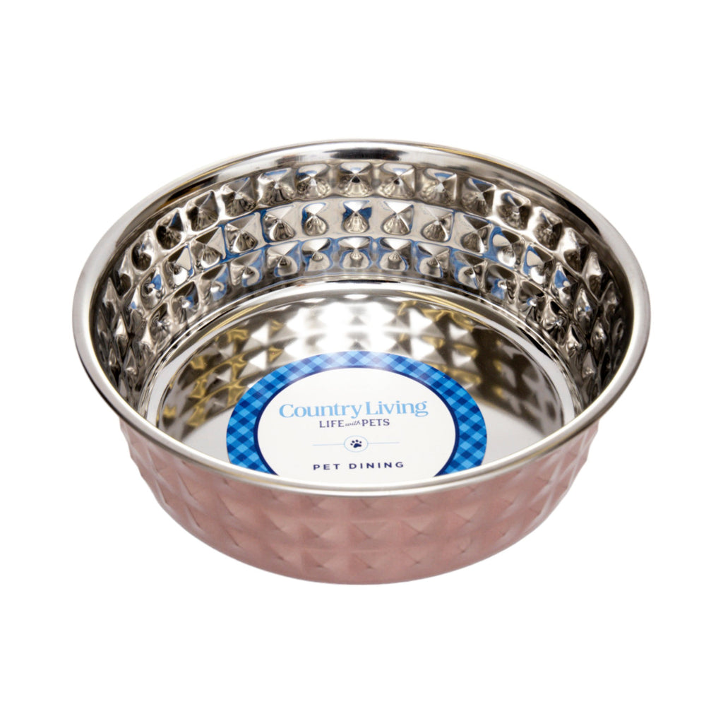 Hammered Stainless Steel Pet Bowls – Rose Quartz 64oz (Set of 2)