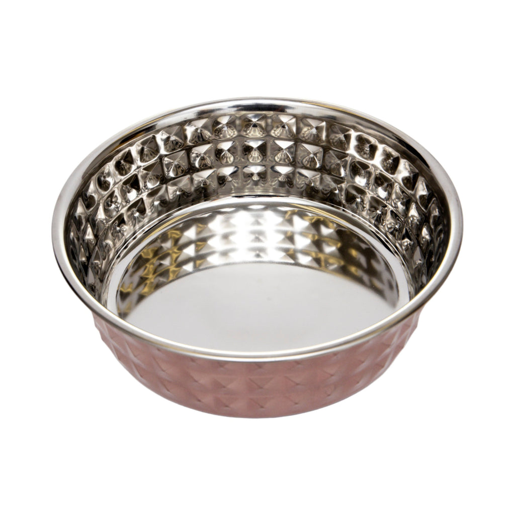Hammered Stainless Steel Pet Bowls – Rose Quartz 64oz (Set of 2)