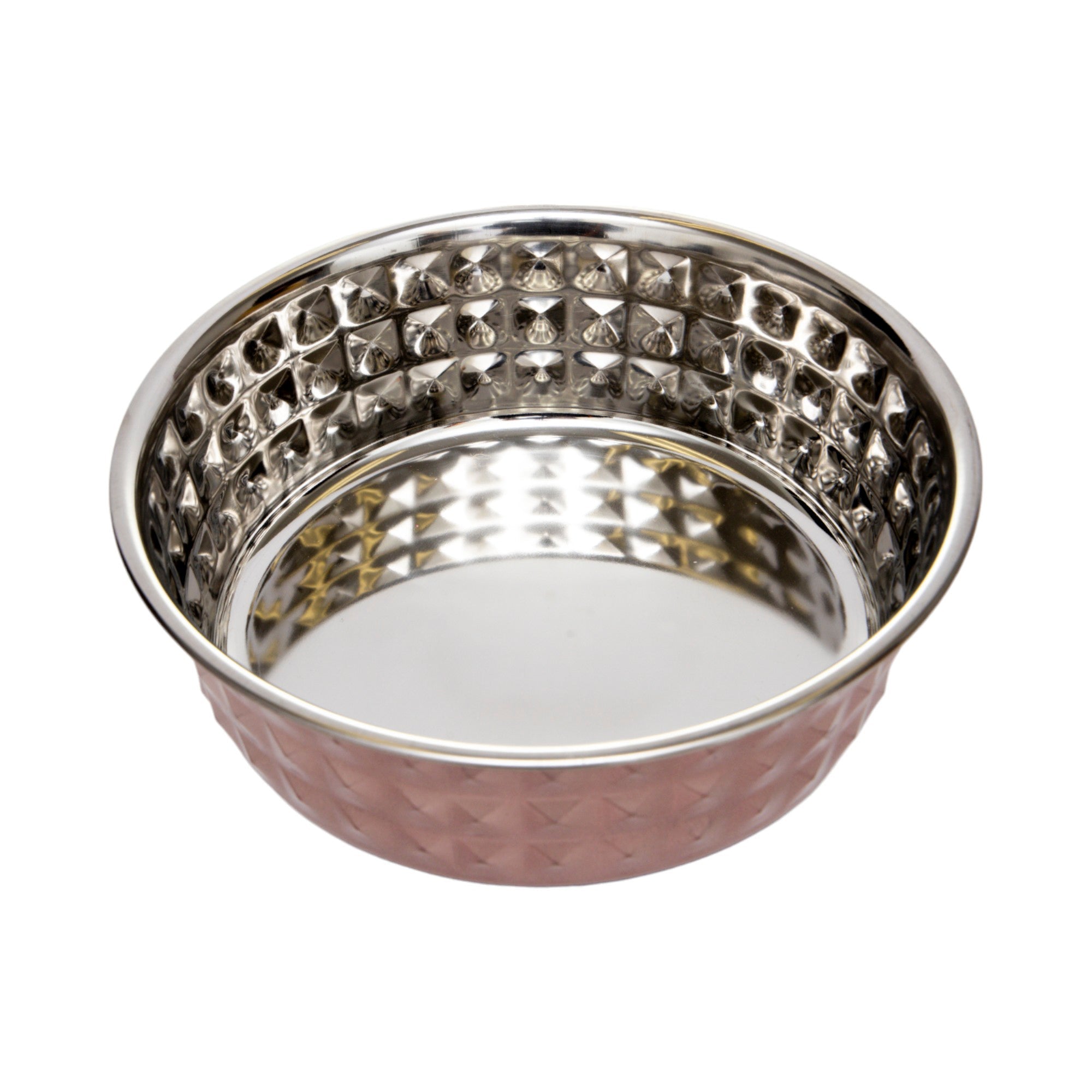 Hammered Stainless Steel Pet Bowls – Rose Quartz 64oz (Set of 2)