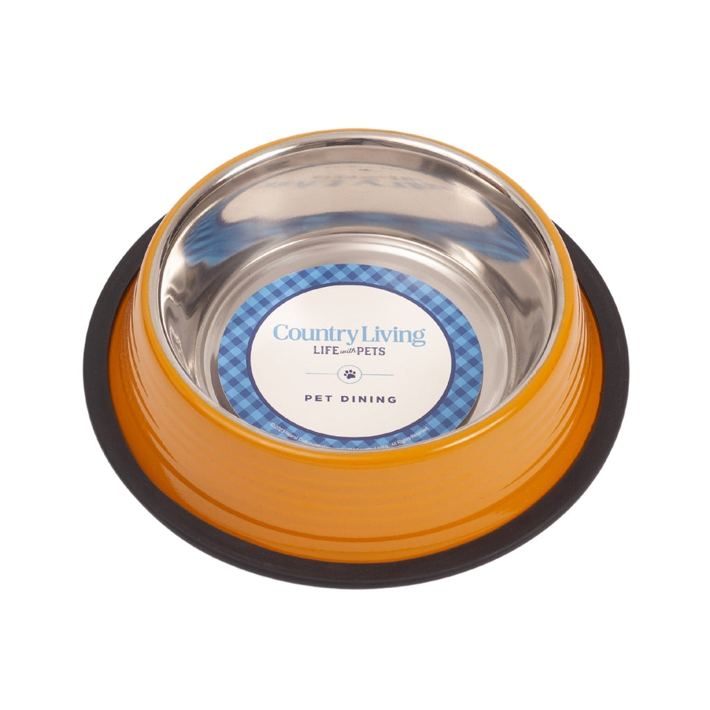 Ribbed Non-Slip Pet Bowls – Golden Yellow (Set of 2)