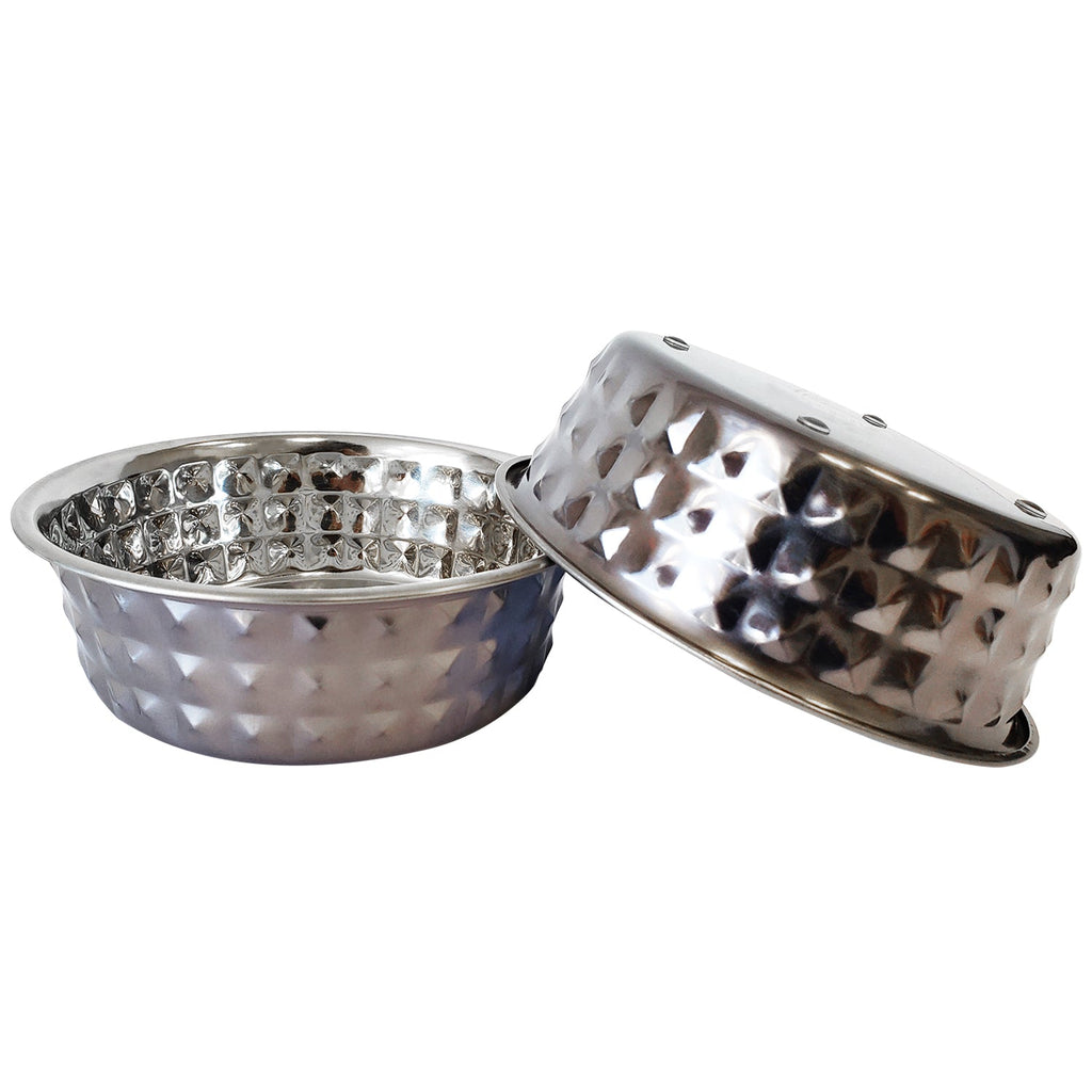 Hammered Stainless Steel Pet Bowls – Black Pearl (Set of 2)