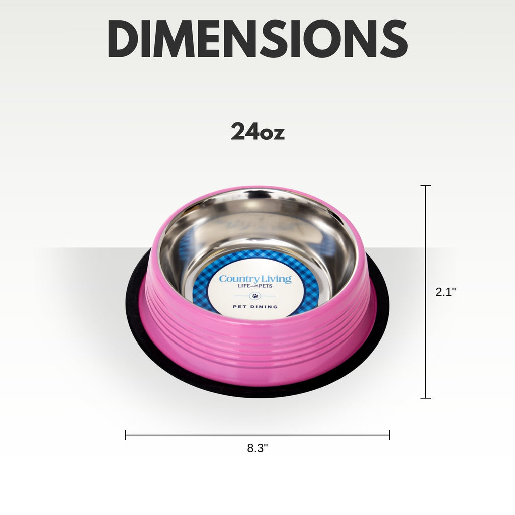 Ribbed Non-Slip Pet Bowls – Carnation Pink (Set of 2)