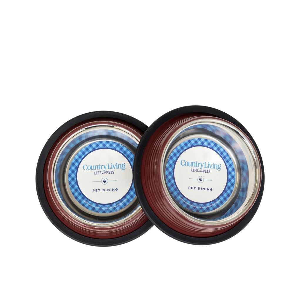Ribbed Non-Slip Pet Bowls – Merlot Red (Set of 2)