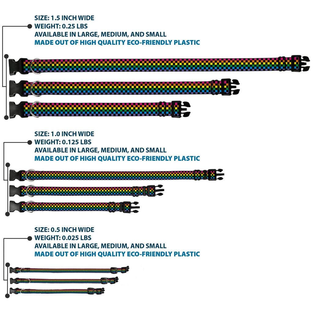Plastic Clip Collar – Checker Black and Neon Rainbow
