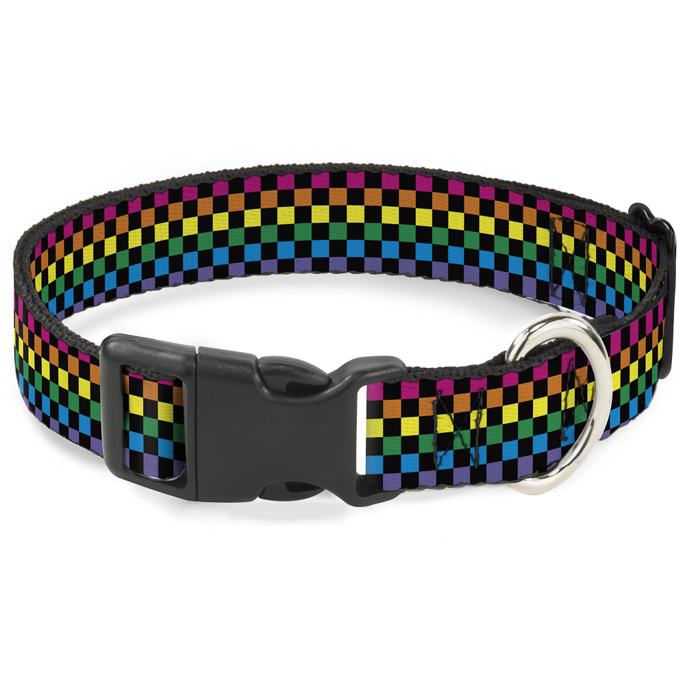 Plastic Clip Collar – Checker Black and Neon Rainbow