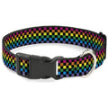 Plastic Clip Collar – Checker Black and Neon Rainbow