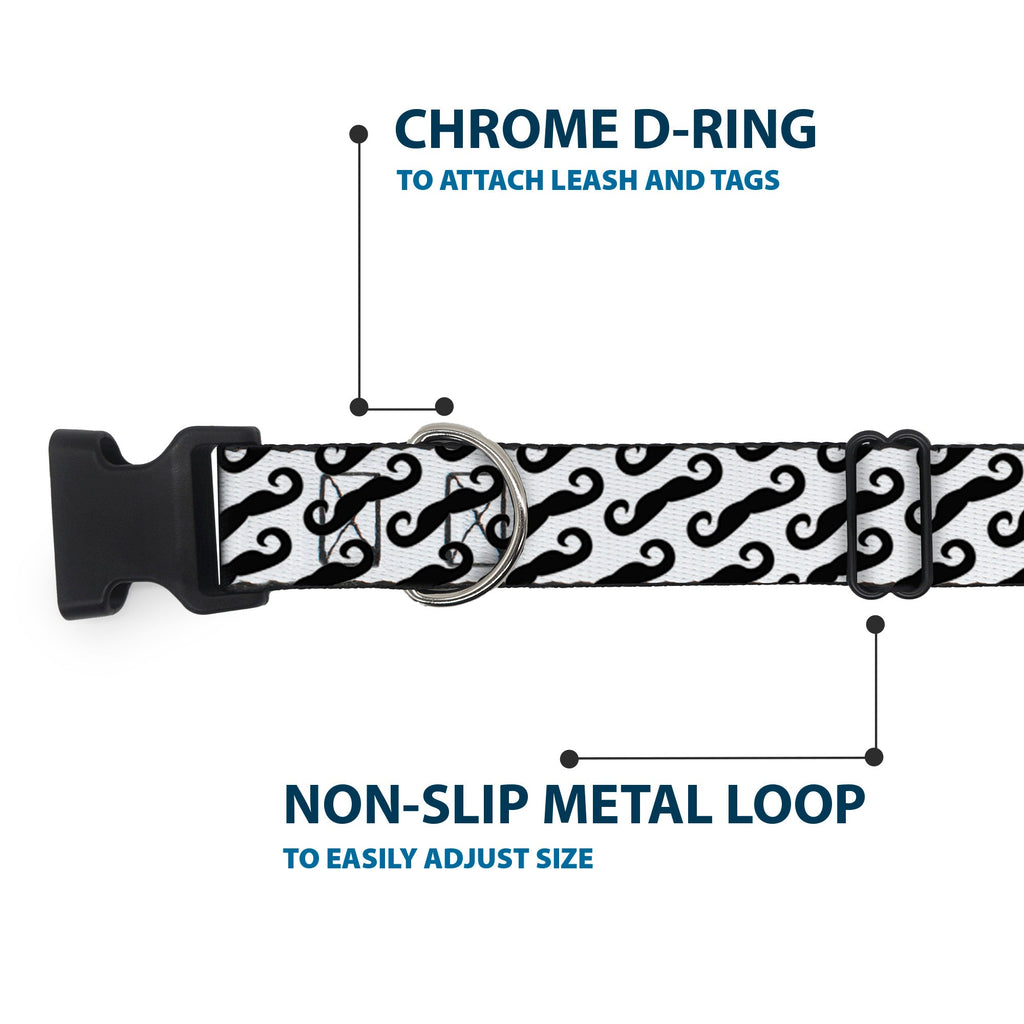 Plastic Clip Collar – Diagonal Handlebar Mustaches White and Black