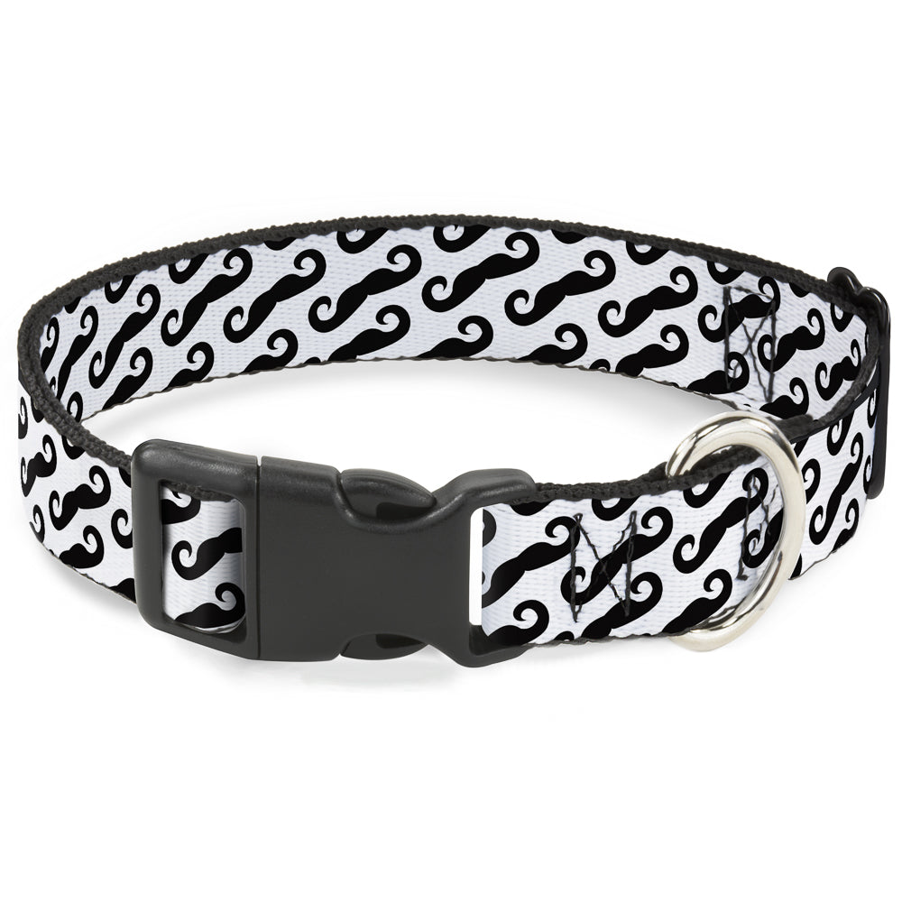 Plastic Clip Collar – Diagonal Handlebar Mustaches White and Black