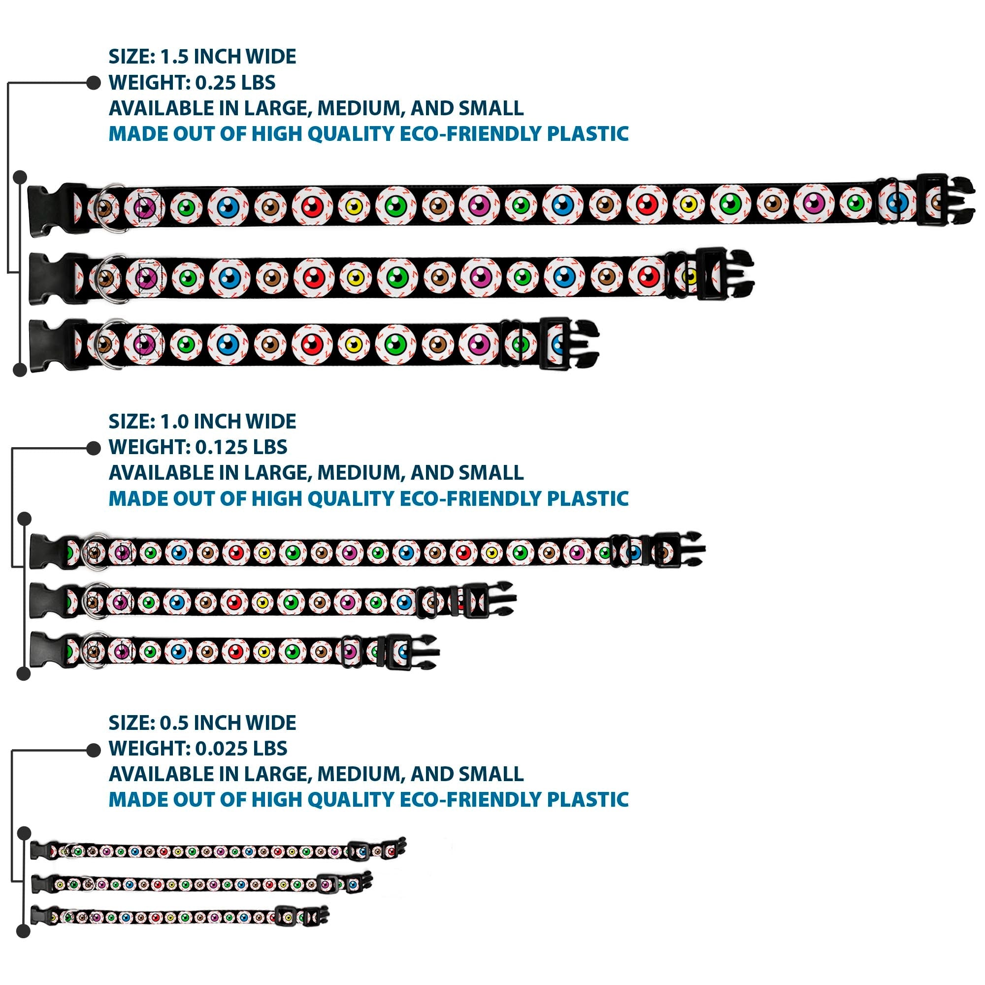 Plastic Clip Collar – Eyeballs Black and Multi Color