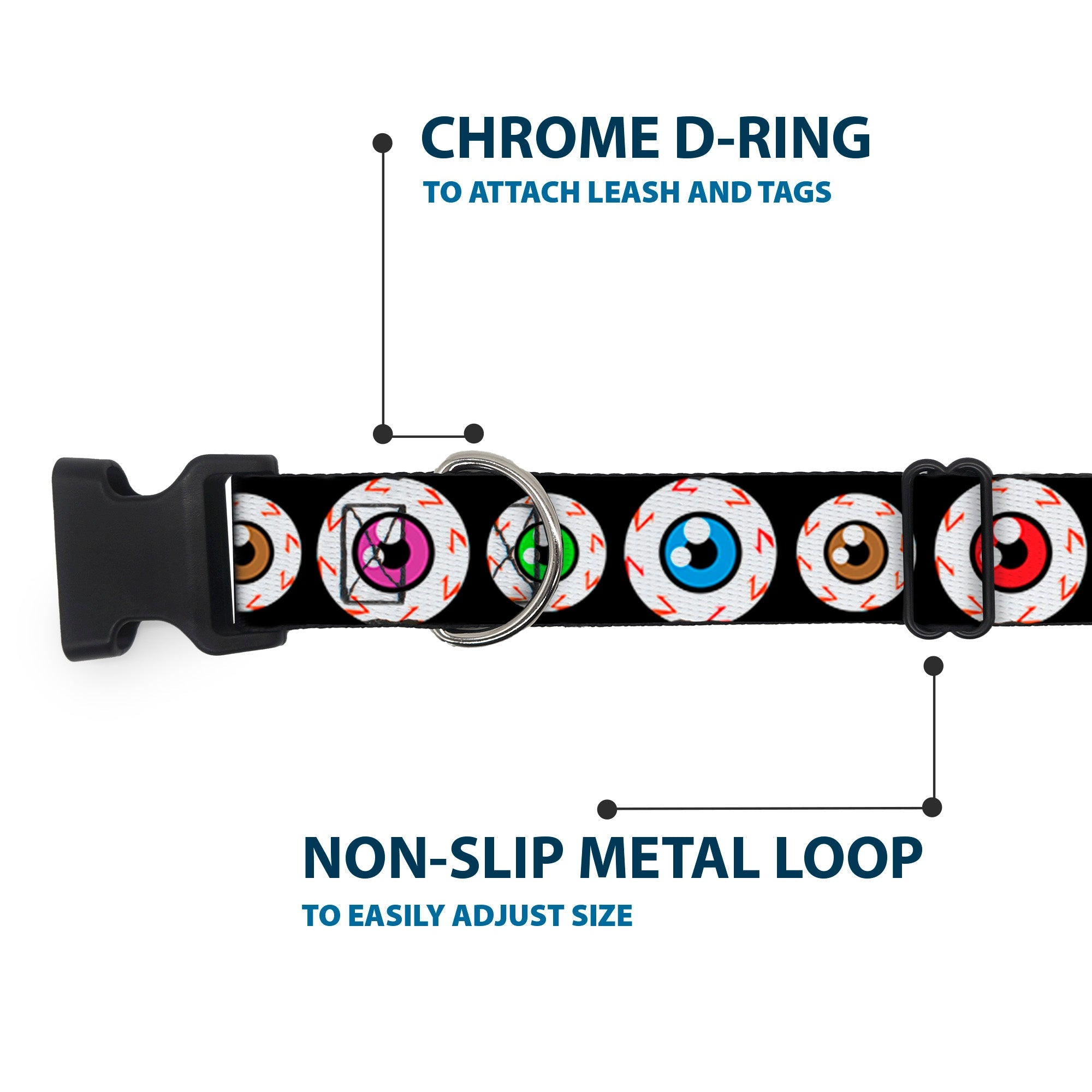 Plastic Clip Collar – Eyeballs Black and Multi Color