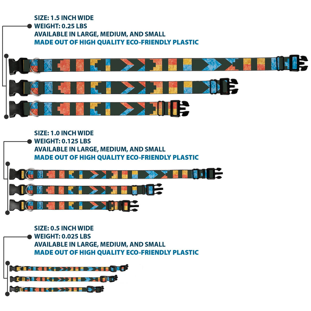 Plastic Clip Collar – Geometric Charcoal Orange Gold and Blue