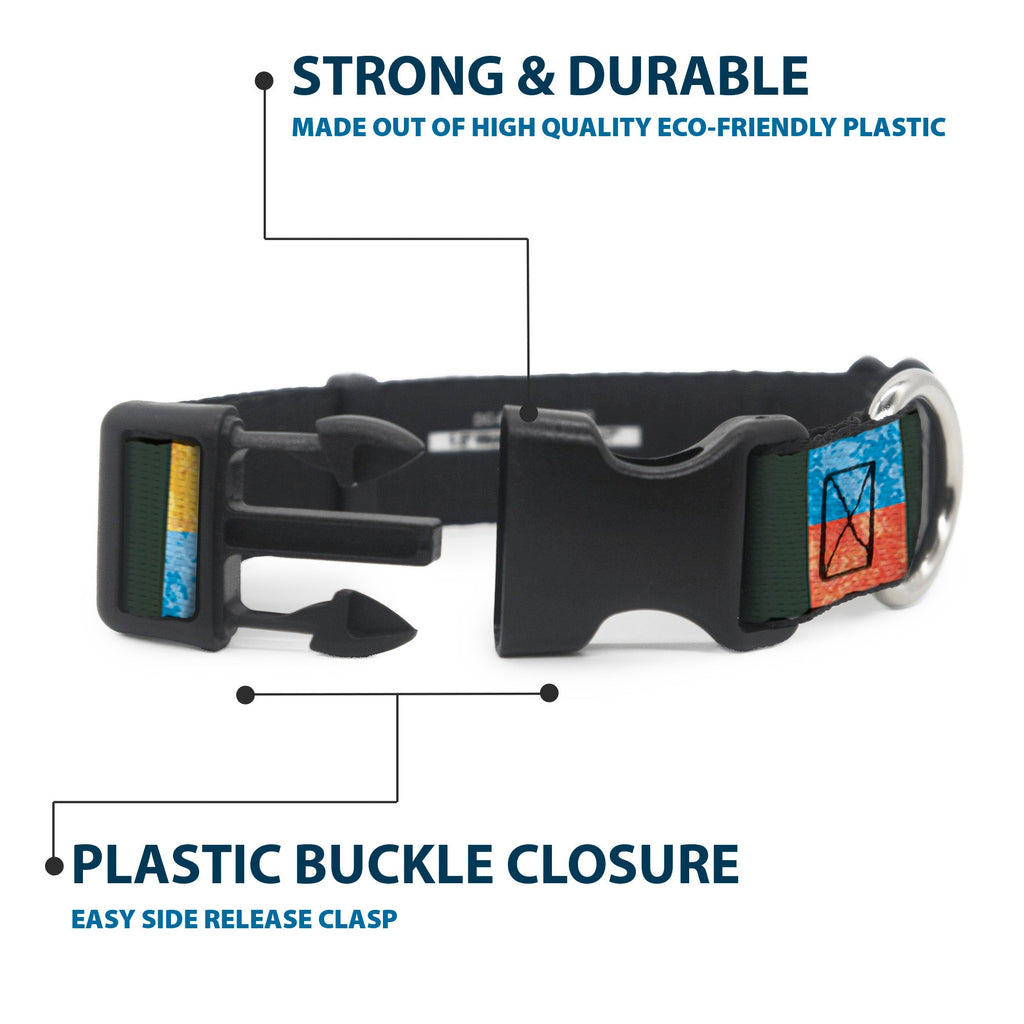 Plastic Clip Collar – Geometric Charcoal Orange Gold and Blue