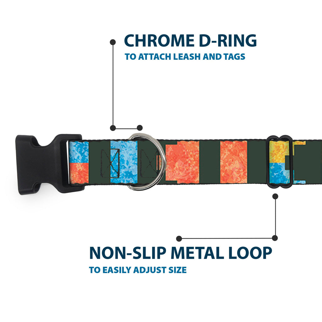 Plastic Clip Collar – Geometric Charcoal Orange Gold and Blue