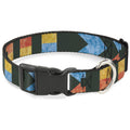 Plastic Clip Collar – Geometric Charcoal Orange Gold and Blue