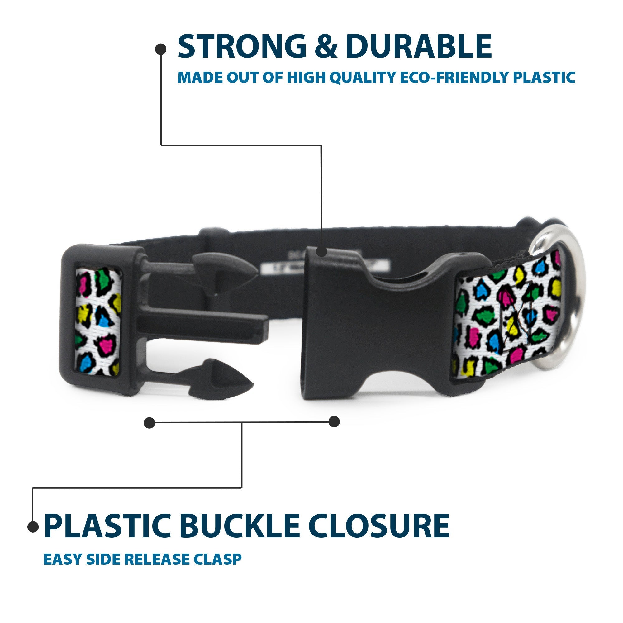 Plastic Clip Collar – Leopard White and Multi Color
