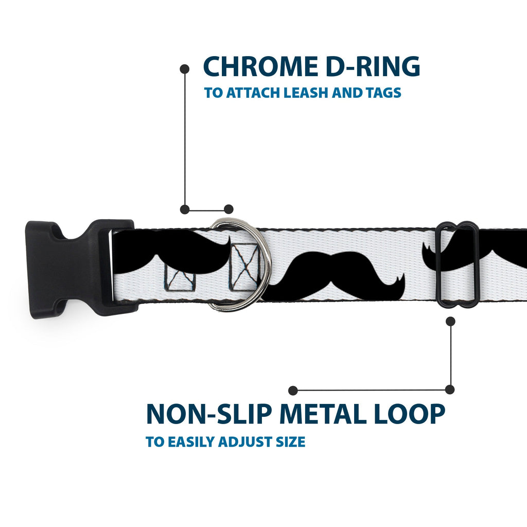 Plastic Clip Collar – Mustaches White and Black