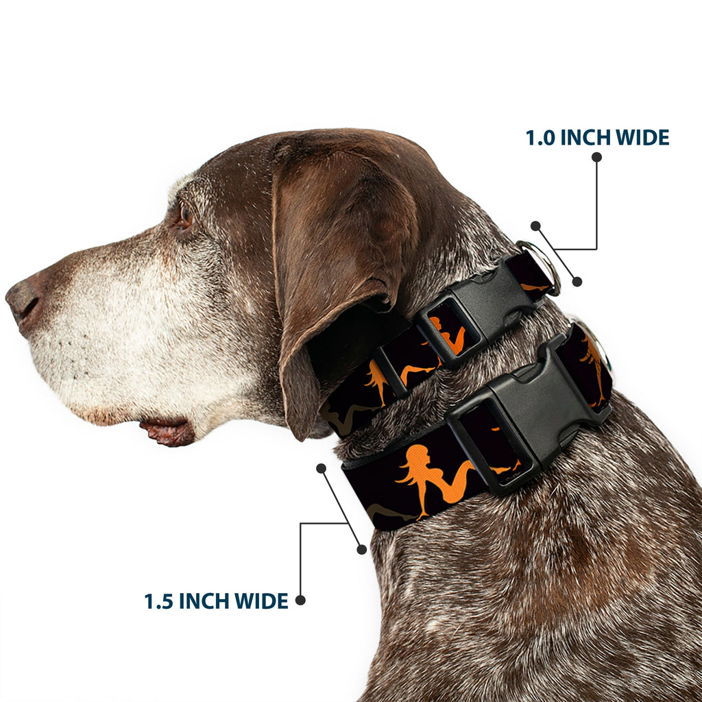 Plastic Clip Collar – Mud Flap Girl Repeat Black and Orange Fade