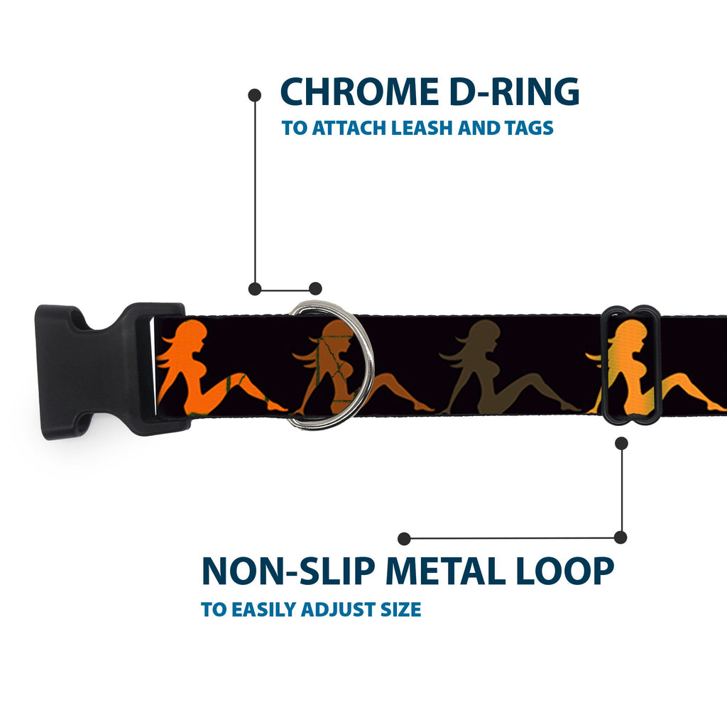 Plastic Clip Collar – Mud Flap Girl Repeat Black and Orange Fade
