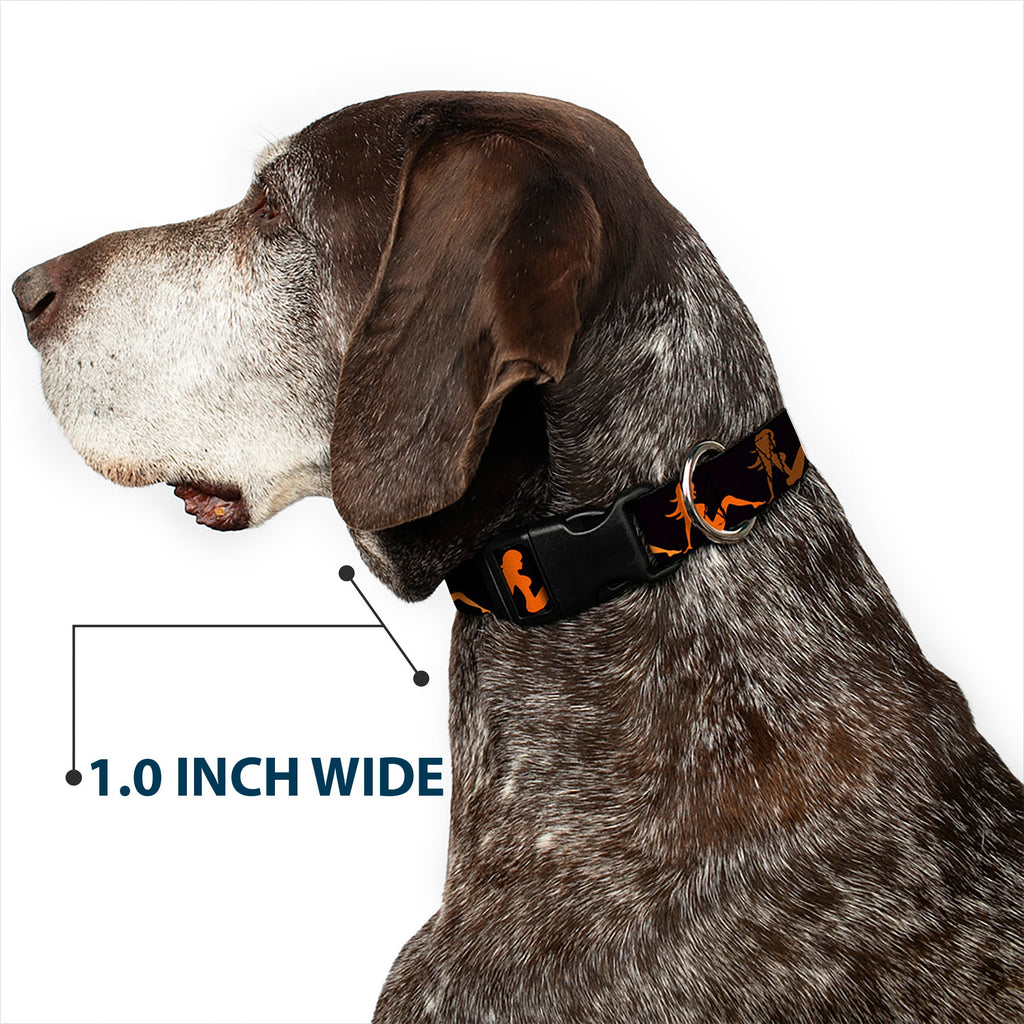 Plastic Clip Collar – Mud Flap Girl Repeat Black and Orange Fade