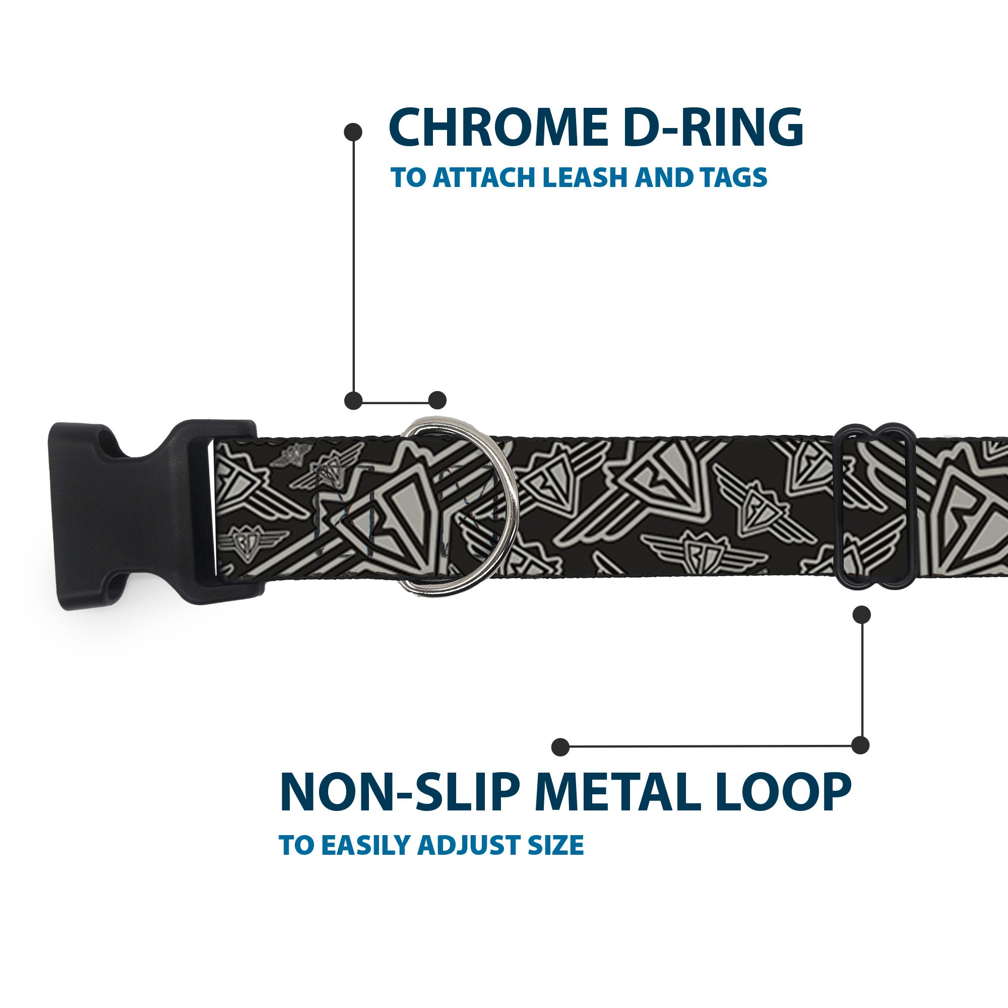 Plastic Clip Collar – BD Logo Scattered Black and Gray