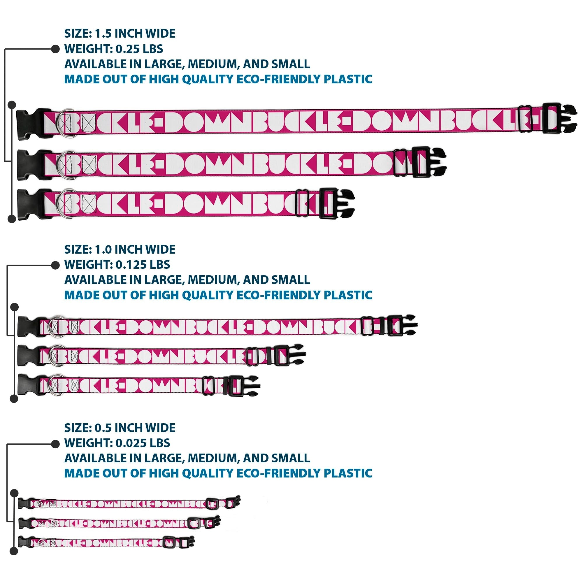 Plastic Clip Collar – Buckle-Down Shapes Hot Pink and White