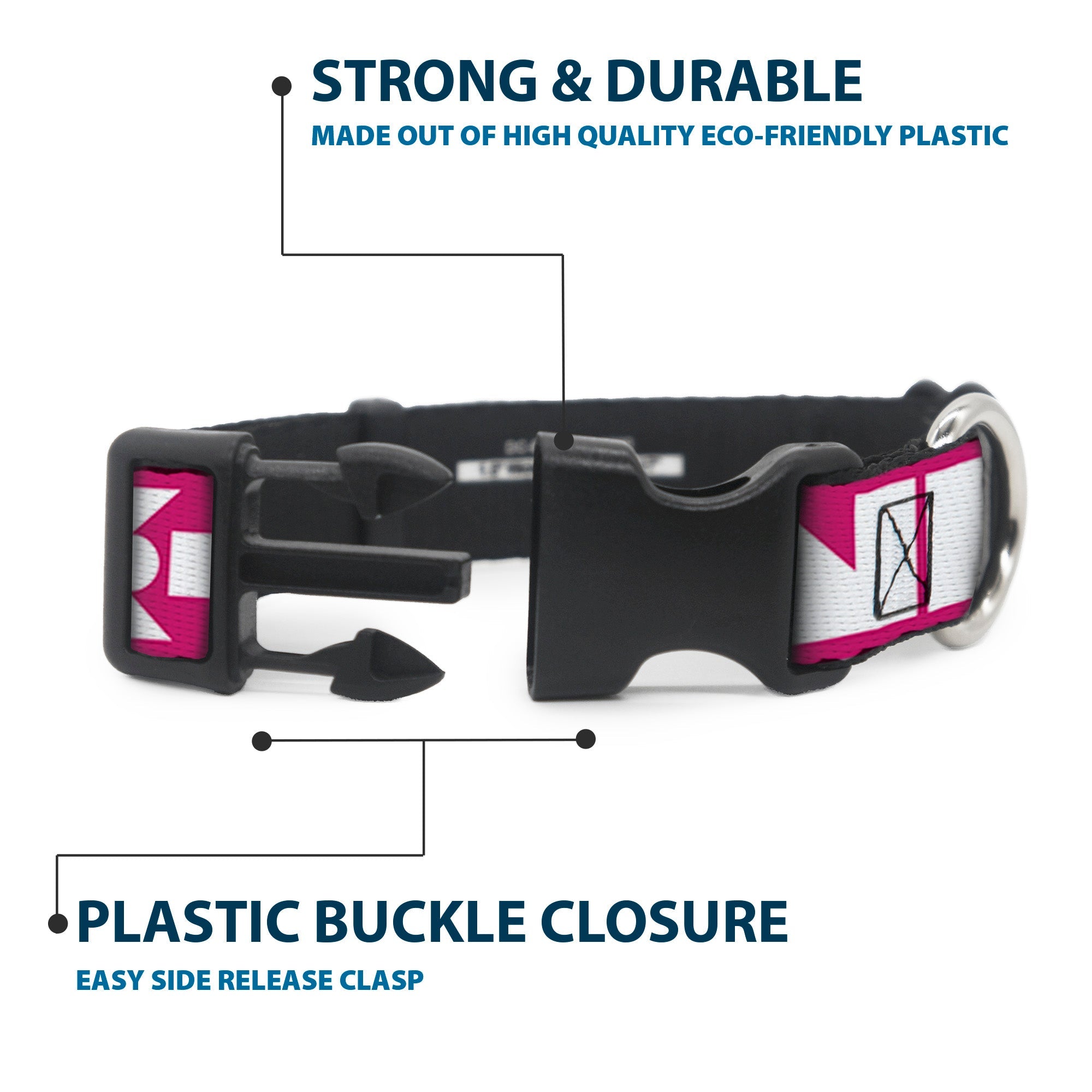 Plastic Clip Collar – Buckle-Down Shapes Hot Pink and White
