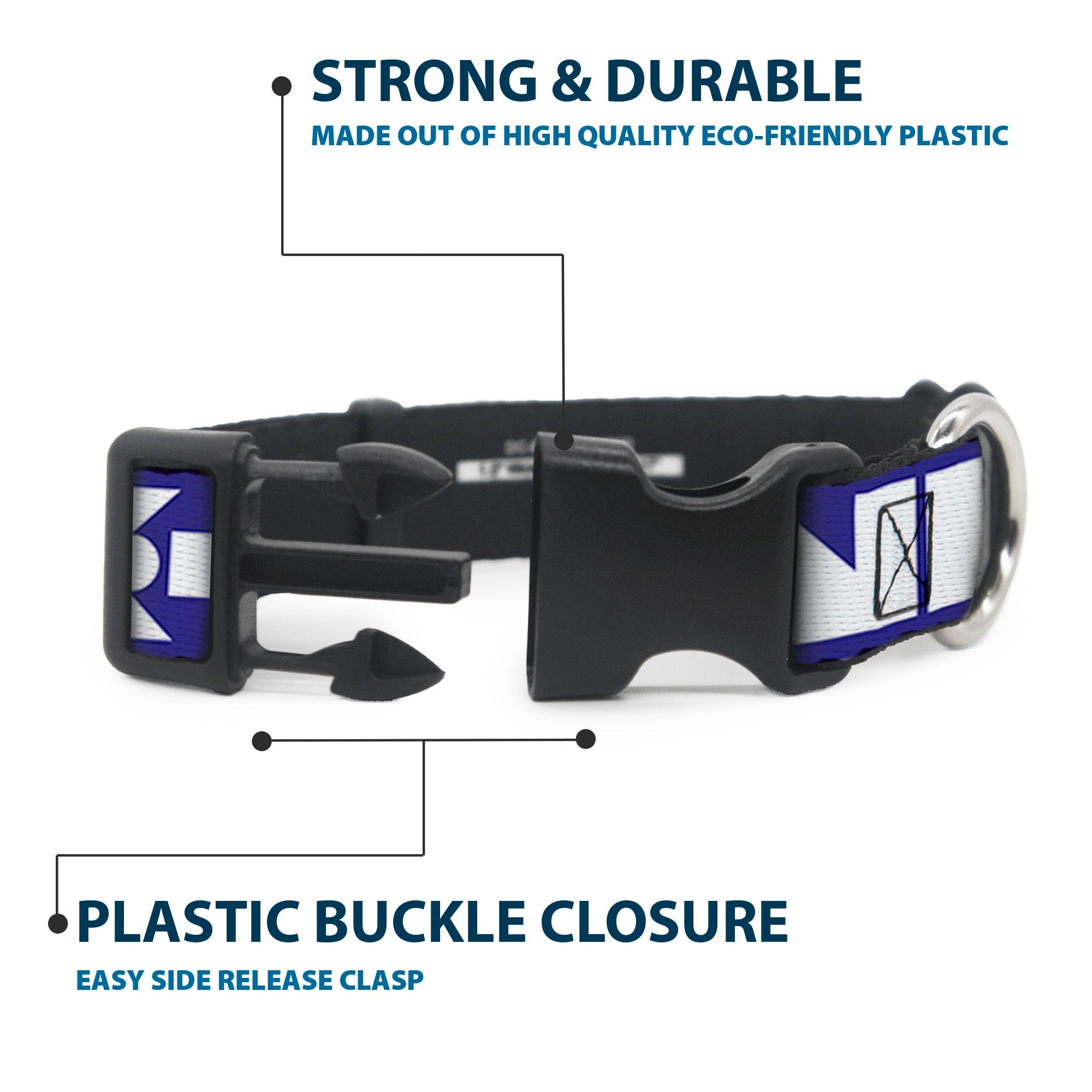 Plastic Clip Collar – Buckle-Down Shapes Blue and White