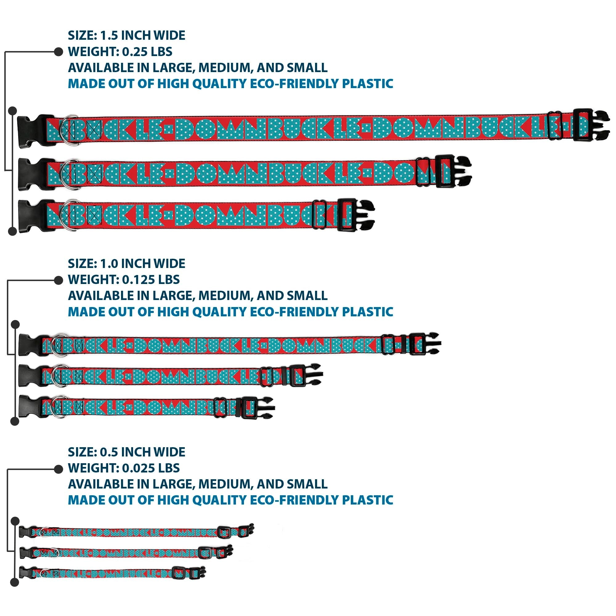 Plastic Clip Collar – Buckle-Down Shapes Red Dot Turquoise and White