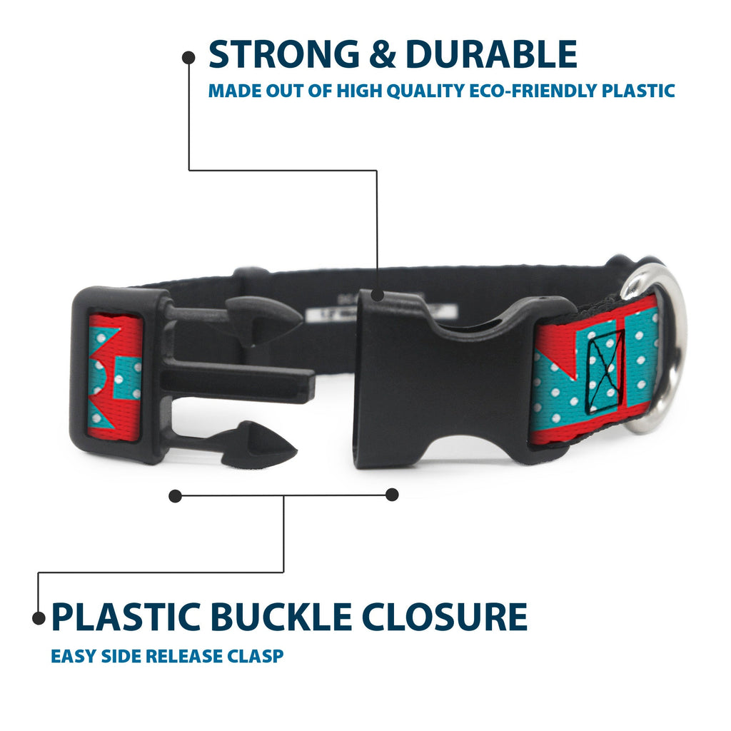 Plastic Clip Collar – Buckle-Down Shapes Red Dot Turquoise and White