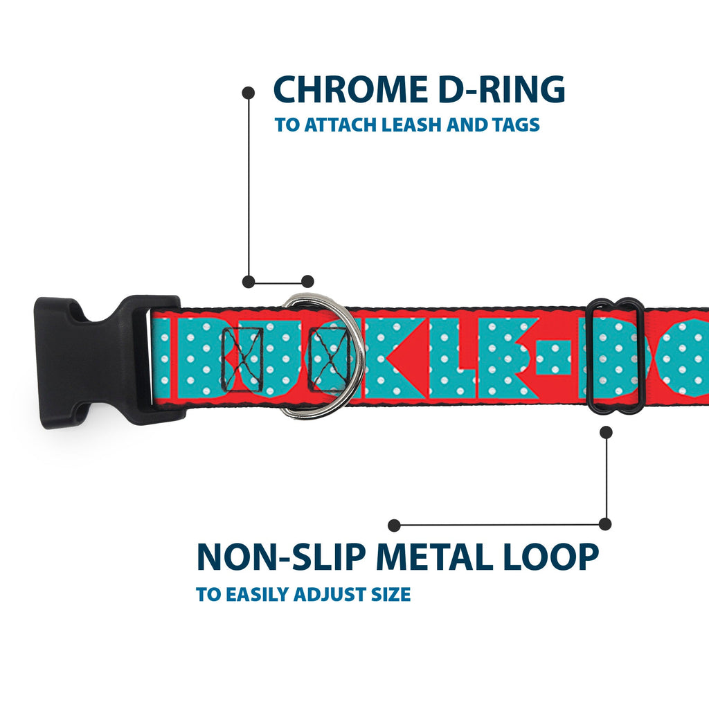 Plastic Clip Collar – Buckle-Down Shapes Red Dot Turquoise and White