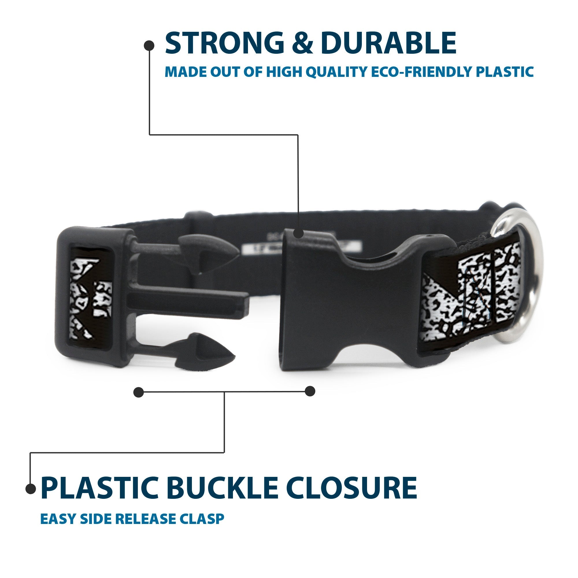 Plastic Clip Collar – Buckle-Down Shapes Black Camo White and Black