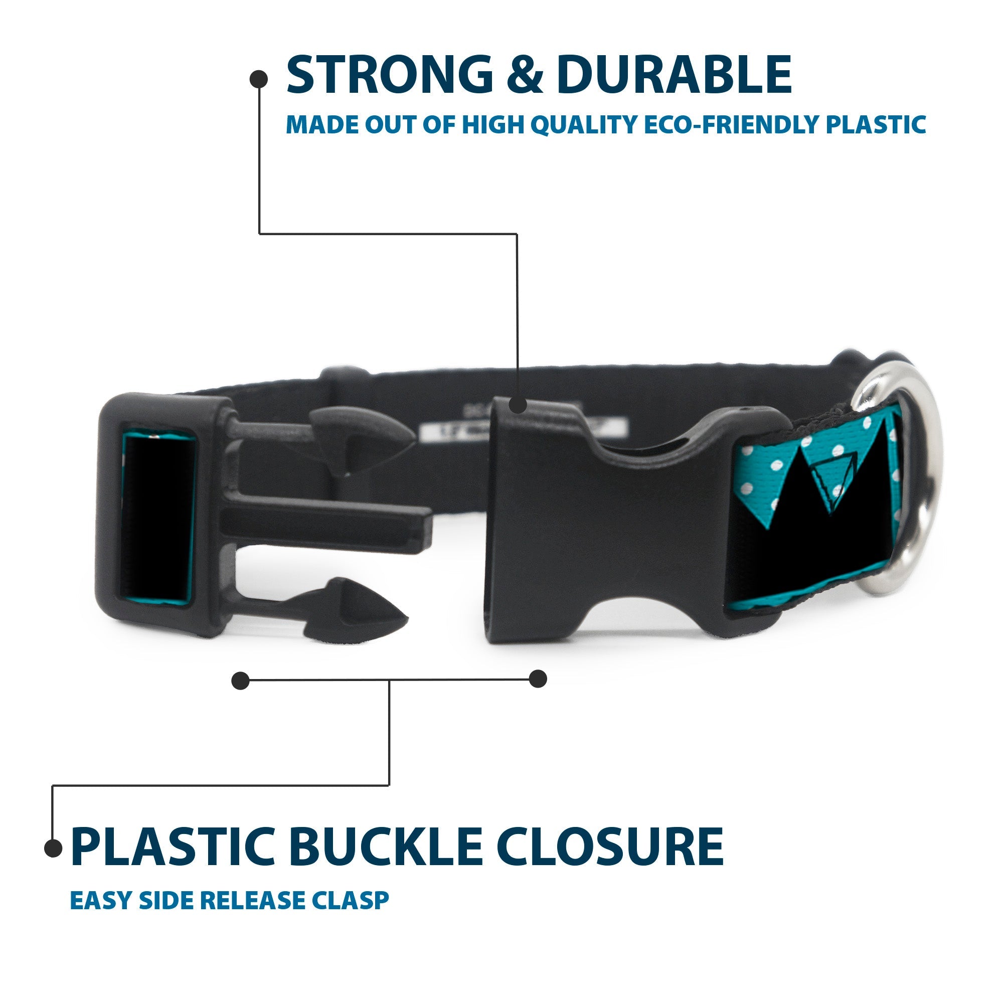 Plastic Clip Collar – Buckle-Down Shapes Dot Turquoise White and Black
