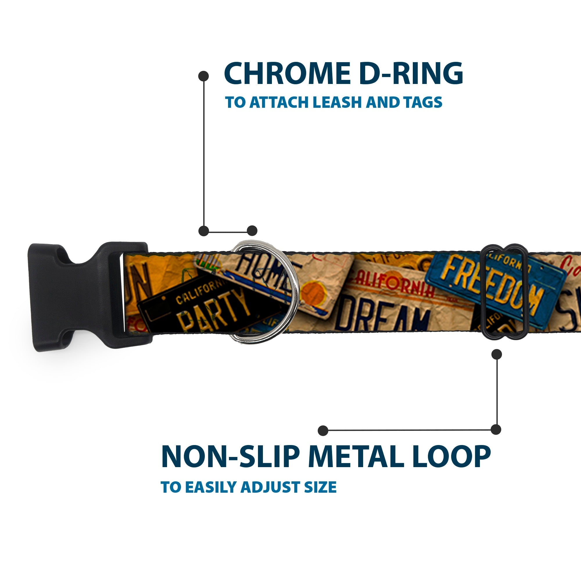 Plastic Clip Collar – Cali License Plates Stacked Vintage