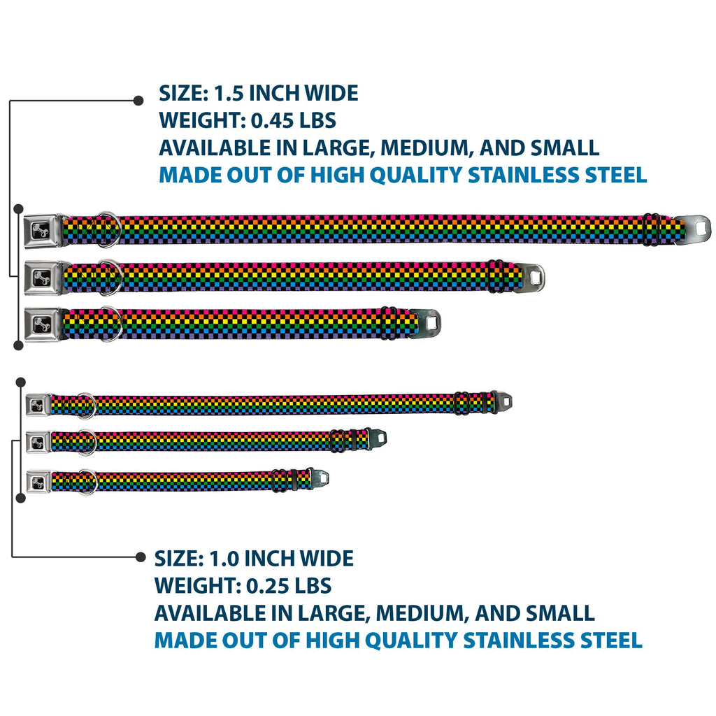 Seatbelt Dog Collar – Checker Black and Neon Rainbow