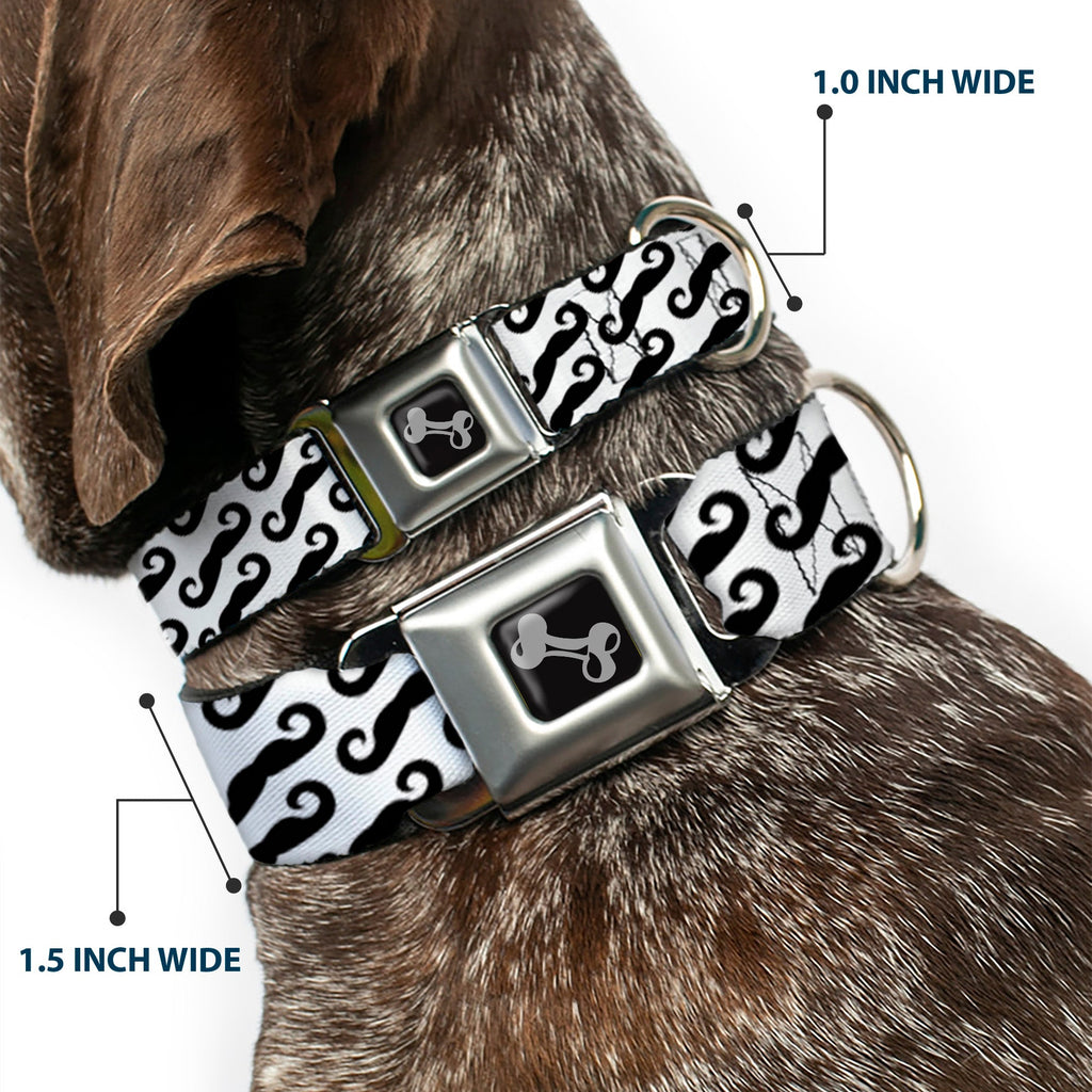 Seatbelt Dog Collar – Diagonal Mustaches White and Black