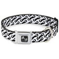 Seatbelt Dog Collar – Diagonal Mustaches White and Black