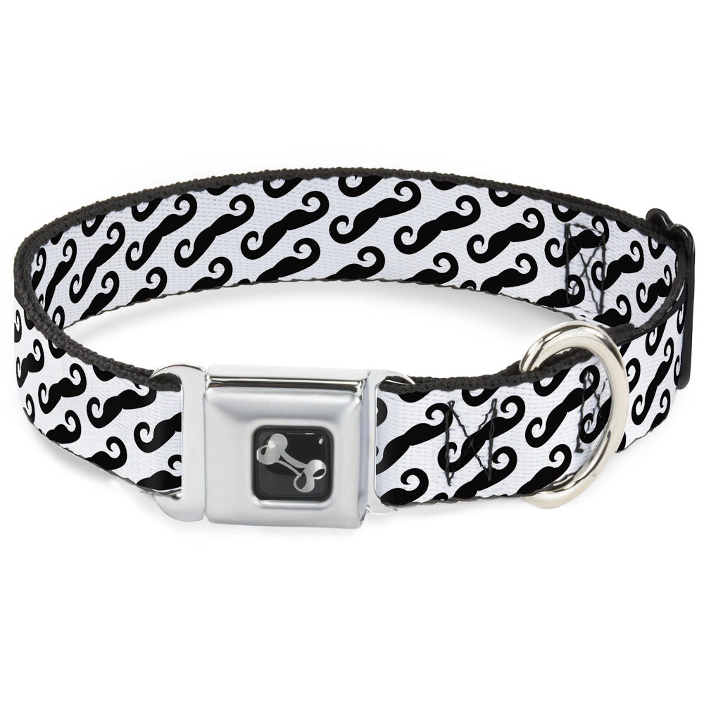 Seatbelt Dog Collar – Diagonal Mustaches White and Black