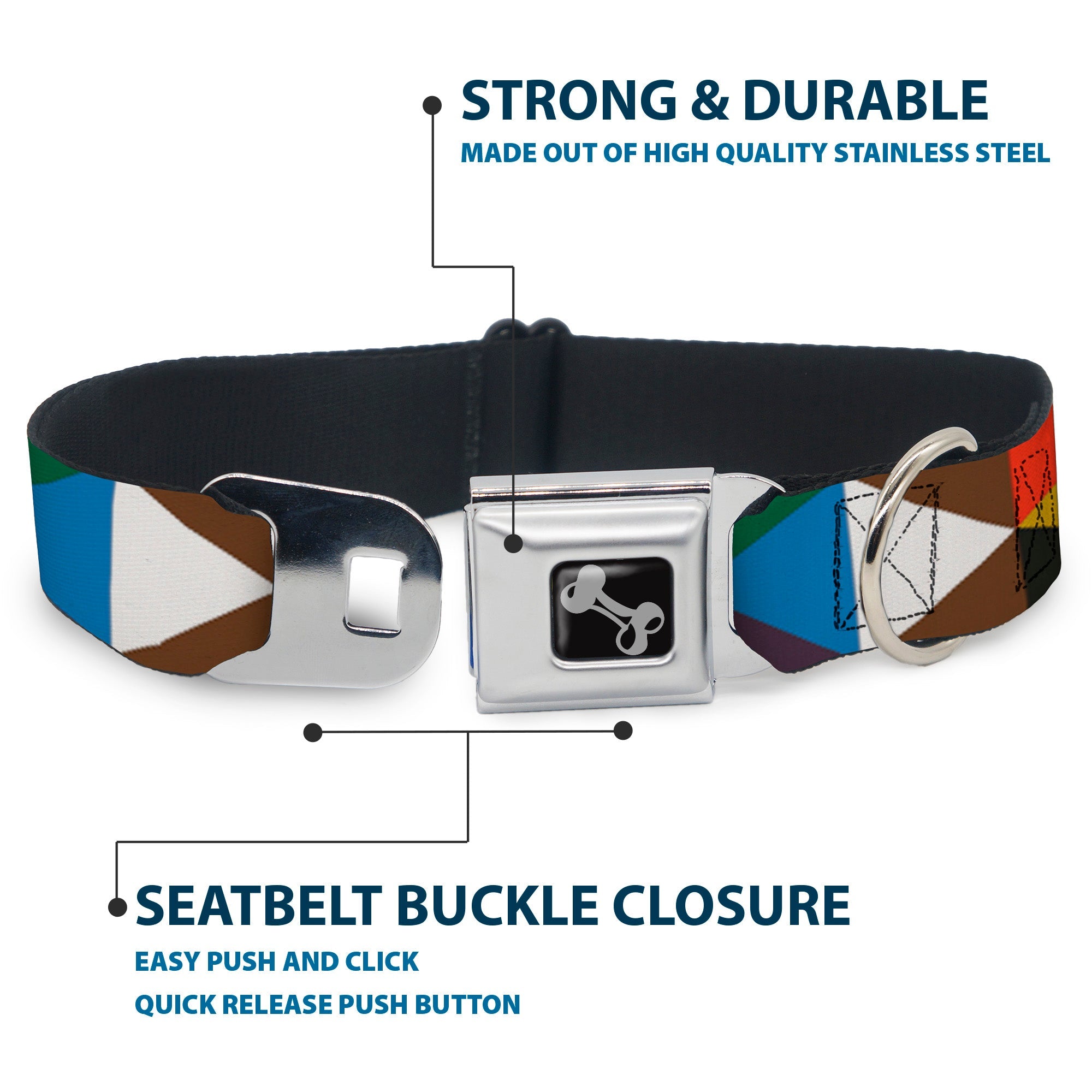 Seatbelt Dog Collar – Geometric Triangle Blocks